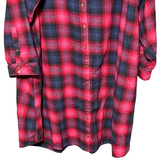 TORRID Plaid Cotton Flannel Long Sleeve Button Down Knee Length Shirt Dress - Picture 4 of 12